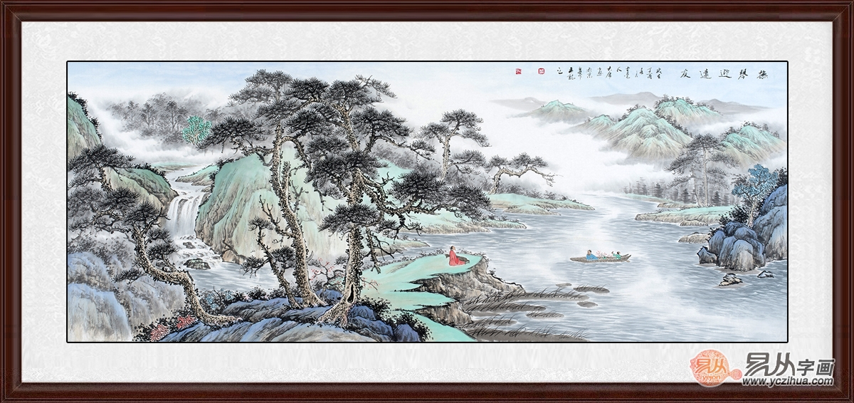 薛大庸原创精品国画山水画作品《抚琴迎远友》