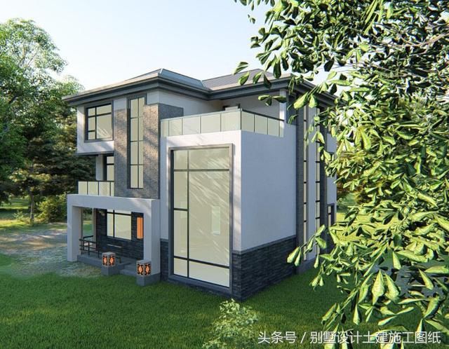 现代简约新农村自建小别墅设计方案 复试客厅旋转楼梯