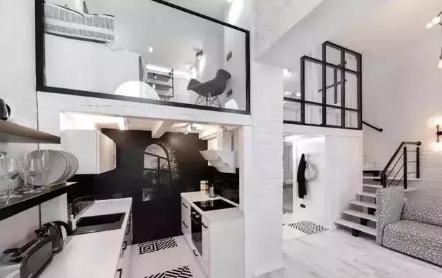 小户型loft办公室,双层loft办公室设计图 56平loft小户型公寓,用黑白主题讲述两个人的温情故事