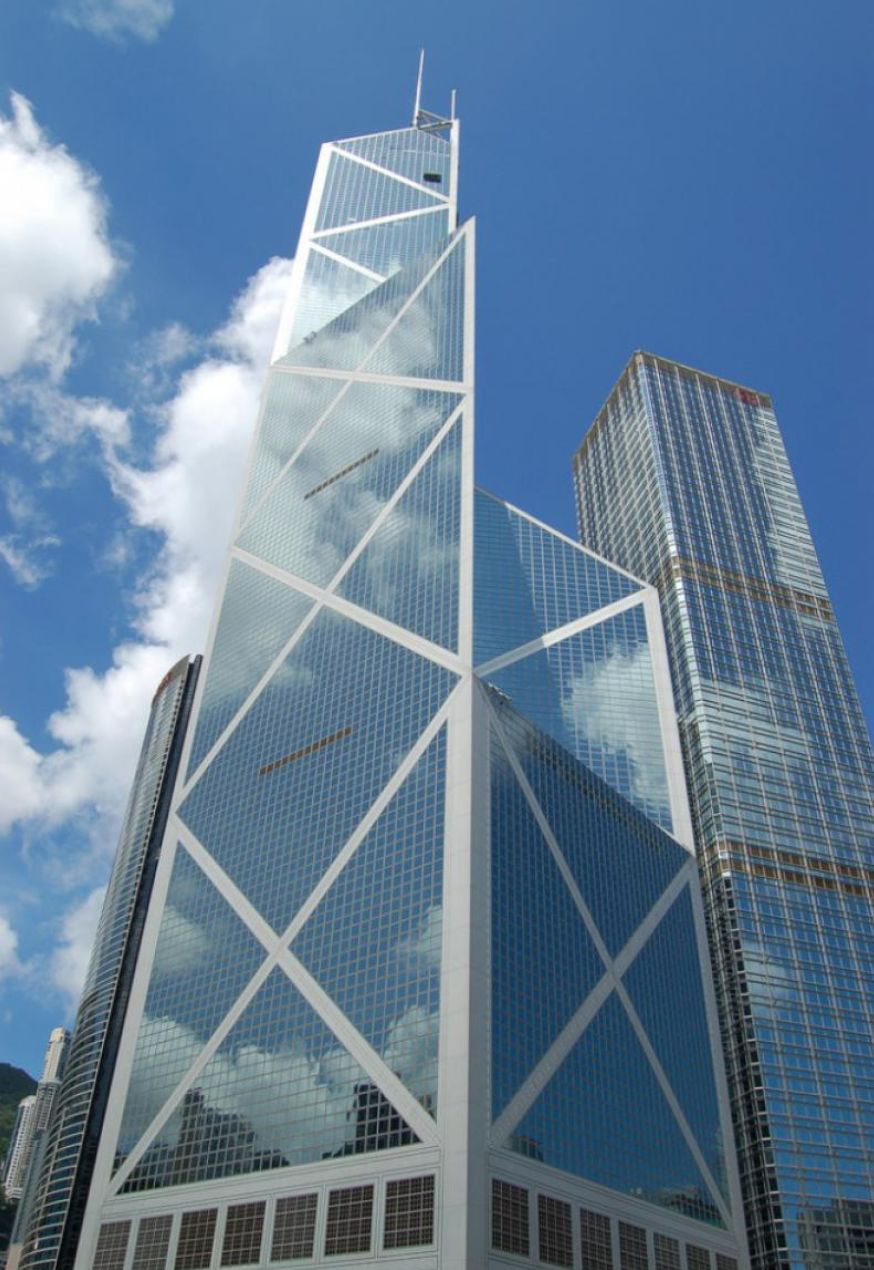 香港        的香港中银大厦,以竹为灵感,如竹节一般不断向天际延展.