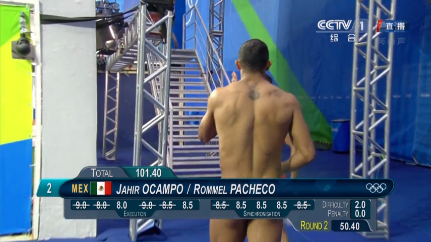组图-湿身肌肉男纵情"裸奔" 看跳水比赛释放泳裤
