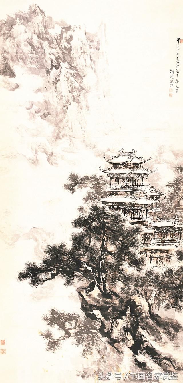 他以独特的笔墨技法表现中国的园林山水亭台楼阁,大家