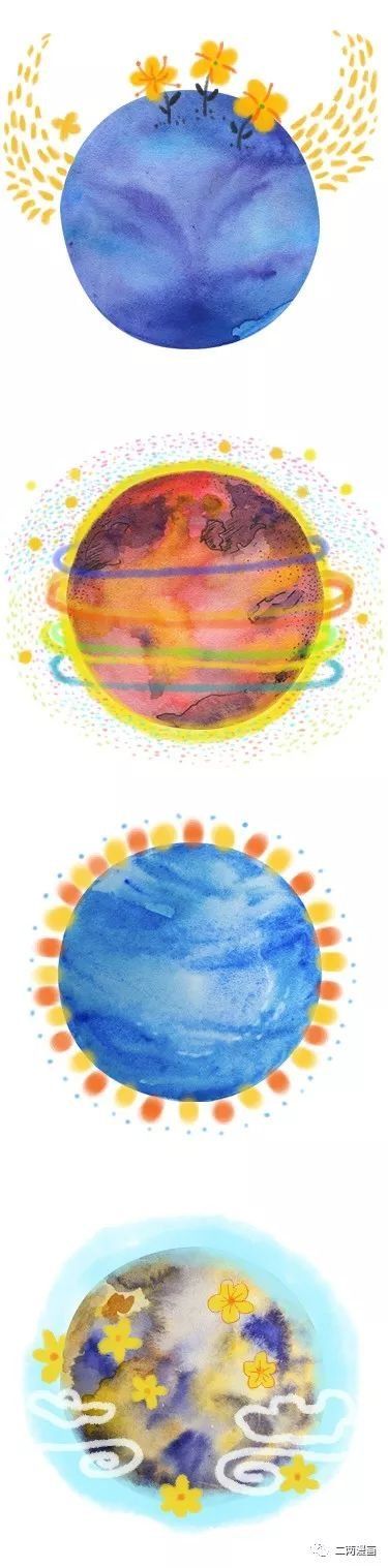 原创手绘丨非常童趣的八大行星水彩画