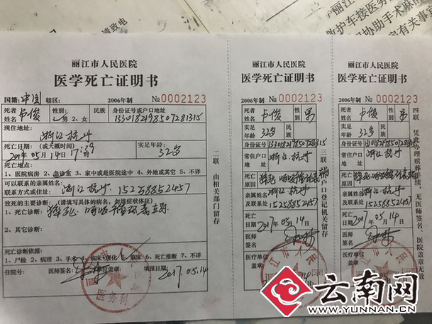 医院开具的死亡证明书