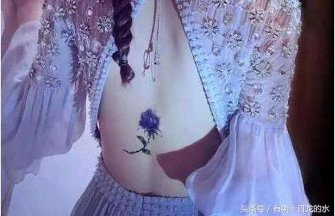 赵丽颖,赵丽颖背部纹的是一朵紫色的花,据说是因为拍戏过程中背部受伤