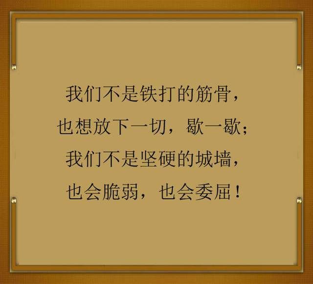 我们不是铁打的筋骨, 也想放下一切,歇一歇; 我们不是坚硬的城墙, 也