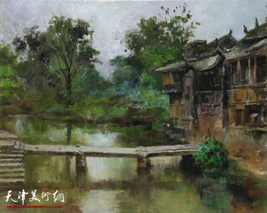 油画《古镇平桥》尺寸:50x40cm杨俊甫