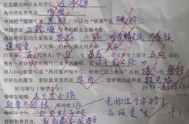 小学生奇葩试卷,答题一个比一个人才,姑娘等于金钱乘金钱