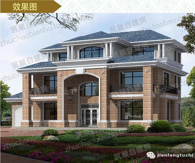 1710米35万三层主人豪华套房带独立车库农村别墅高清设计效果图