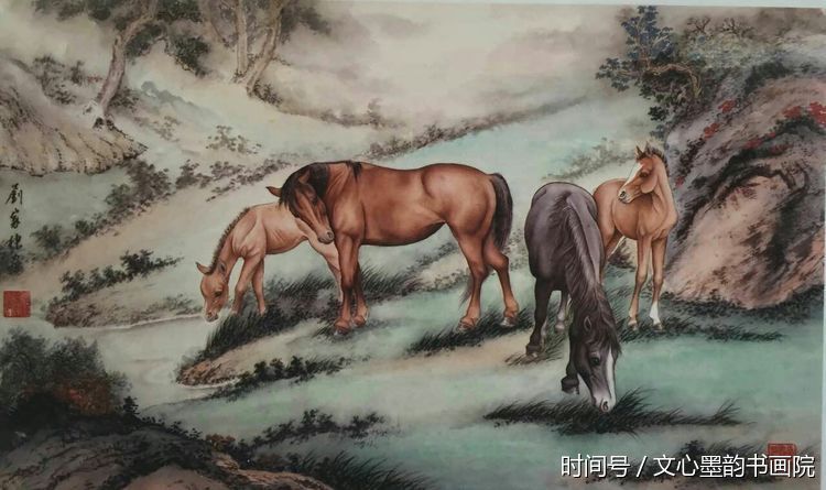 在几百幅参展作品中,刘家栋的宫廷派工笔画《八骏图》成为此次画展