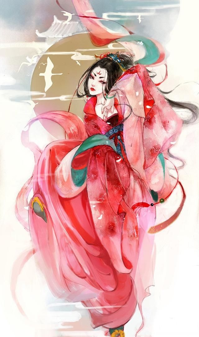 绝美古风手绘南国有佳人,轻盈绿腰舞