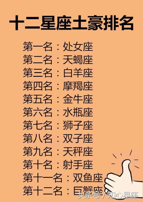 处女-更年期 天蝎-找不到动力 十二星座土豪排名 第一名:处女座