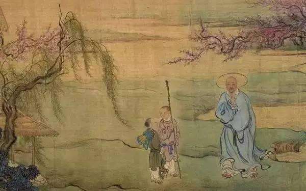 《桃花渔隐图》局部 桃花既是古人对于美好爱情, 自由生活的象征, 又