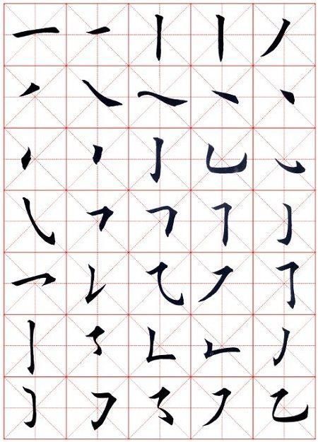 楷书的基础笔画,田英章所书的基础笔画.