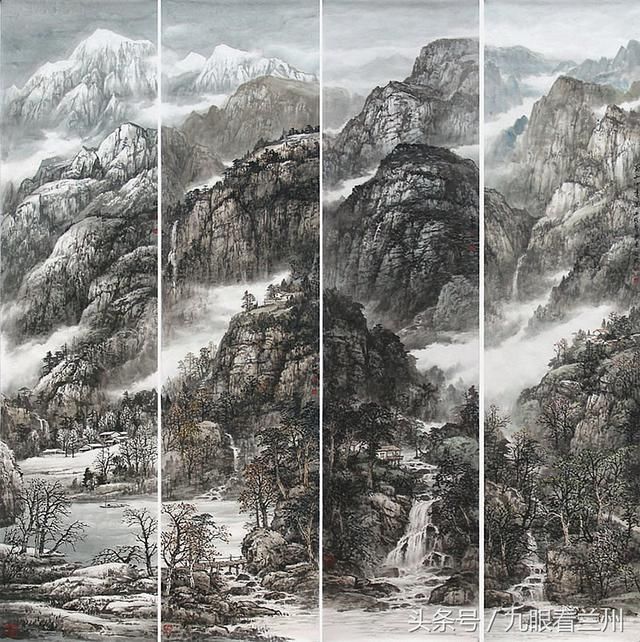 国画四条屏山水画就是以四幅为一组的画,是中国画中一种特有的表现