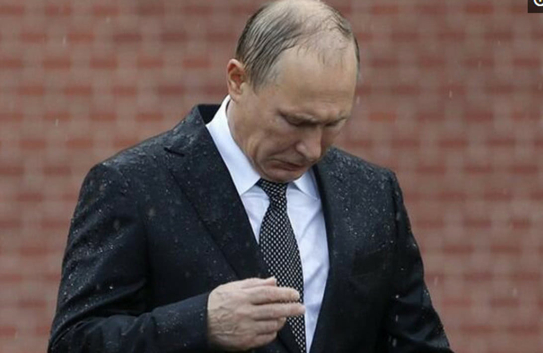 实拍俄罗斯普京总统被瓢泼大雨淋湿,普京的头发更让人