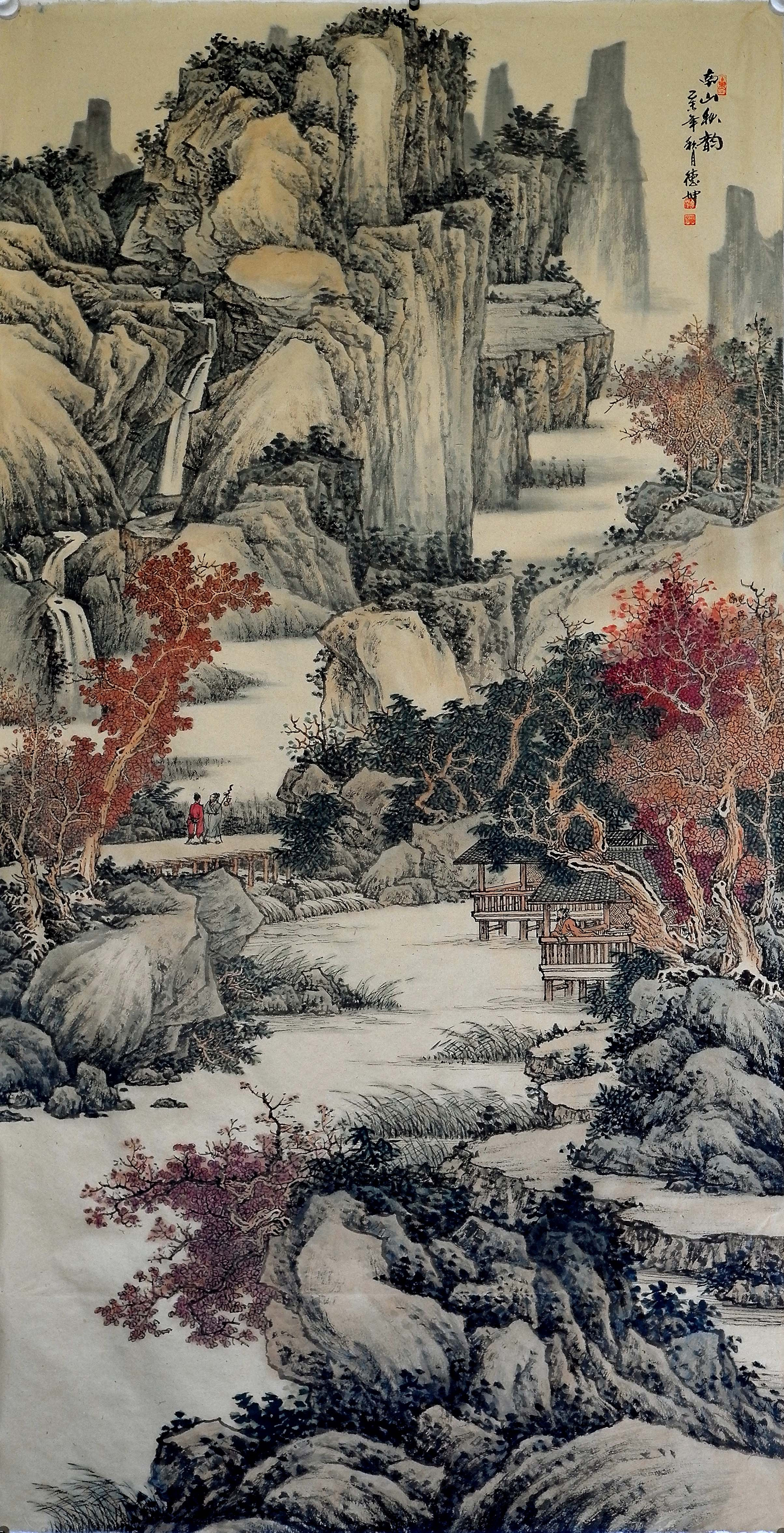 当代实力派山水画家林德坤先生这幅四尺竖幅仿古山水画《南山秋韵