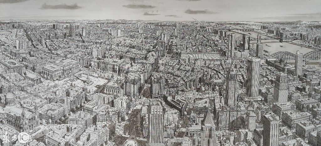 城市铅笔画,现代版的《秦明上河图》