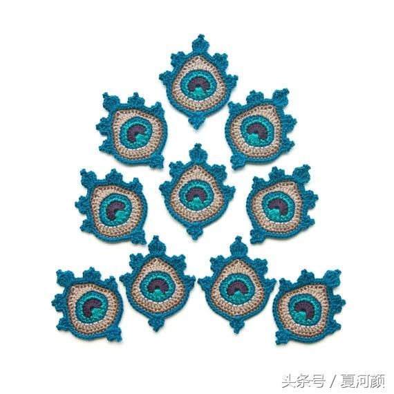 分享几十款钩针小孔雀羽毛的图案及披肩图解,带教程