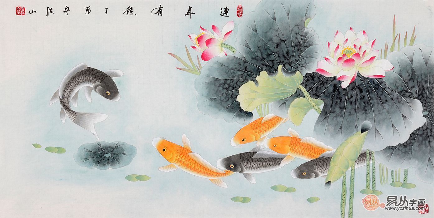 九鱼图是国画花鸟画中最为经典的题材,是中国国画中经典的鱼文化传承