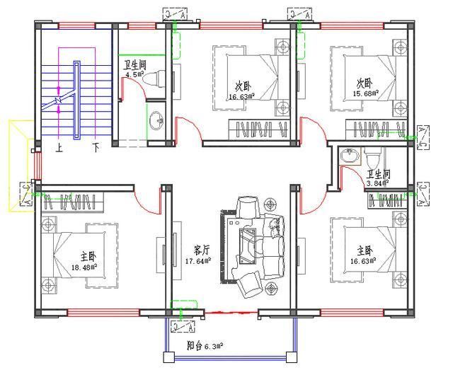 32万二层半三层2厅5室带家庭影院实用经典农村自建房设计图