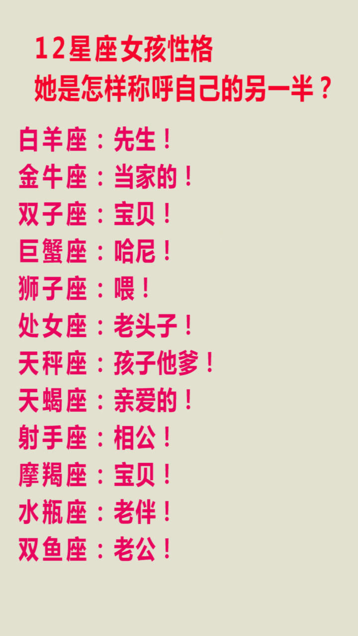 今日星座说给大家带来的话题是十二星座女如何称呼对象,十二星座脑残