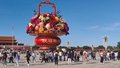 天安门广场国庆中心花坛“祝福祖国”蔬果花篮主体合龙