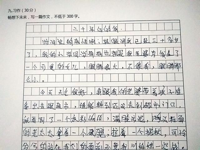 小学考试零分作文《二十年后的我》,老师评语