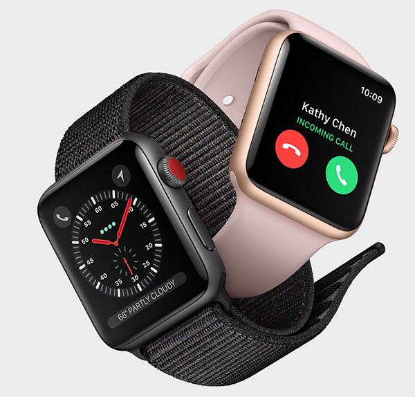 发布会上，蒂姆库克带来的第一款新品是第三代Apple Watch。该版本的Apple Watch将首次加入内置网络功能（cellular）。
这意味着，人们可以直接使用Apple Watch打电话、发消息、听音乐、聊Siri。并且Apple Watch的通讯录可与iPhone同步，换言之，即便在没带手机的情况下，依然可以与外界取得联系。第三代Apple Watch常规版售价为329美元，装载蜂窝数据功能的售价达到399美元。（来源澎湃新闻）