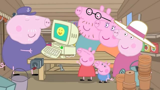 小猪佩奇,猪爷爷会修理闹钟和电脑他要玩小鸡