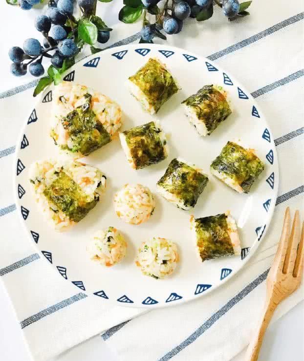 三文鱼海苔蔬菜饭团,宝宝吃了长高高!