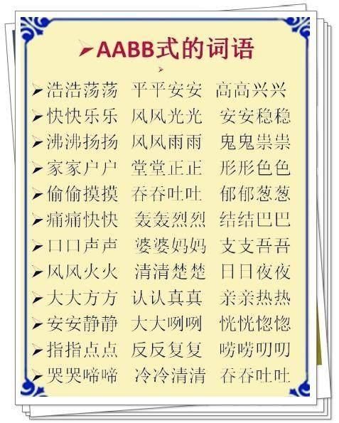 词语分类:ABB+AABB+ABCC式!替孩子打印贴