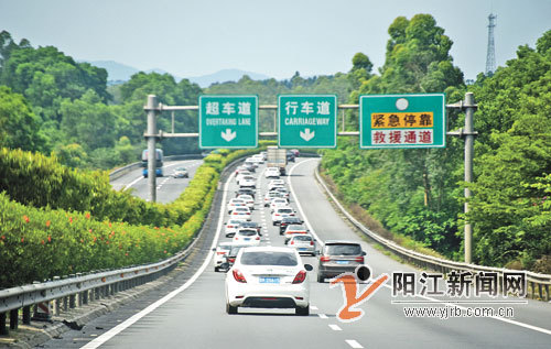 上图:昨日下午3时许,沈海高速阳西段湛江往广州方向车流量较大.