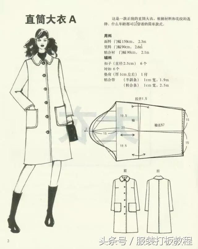 服装裁剪教程两款女士直筒大衣的服装裁剪图及