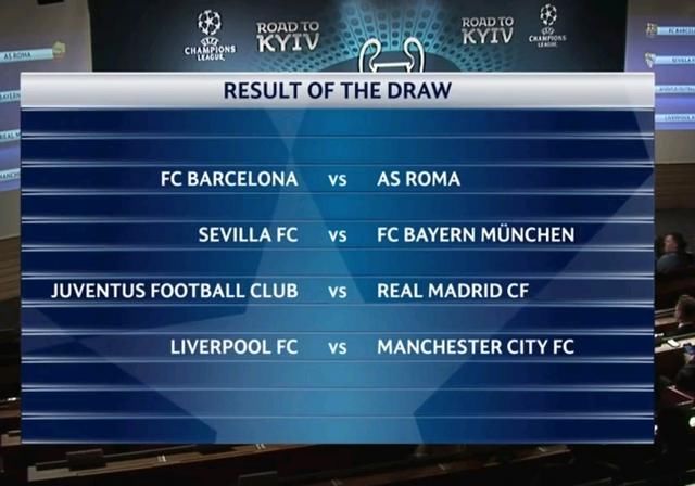 巴萨抽到大礼包,欧冠四强战抽签拜仁巴萨笑了