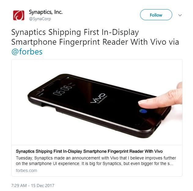 官方正式承认!vivo将首发屏下指纹识别,三星已