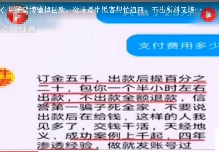 男子赌博输25万找黑客追回赌资被骗2万,先被赌