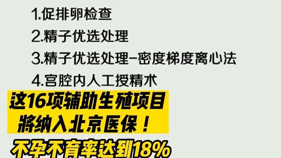 不孕不育率达到18%！这16项辅助生殖项目将纳入北京医保
