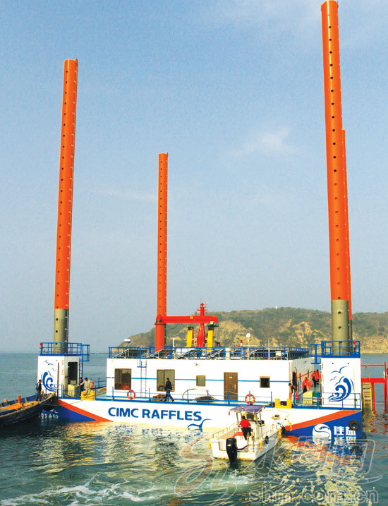 烟台长岛安装全国第一个渔业多功能海上平台(图)