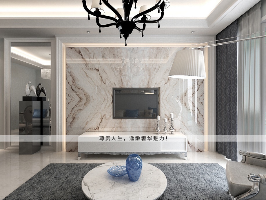 大理石瓷砖背景墙,把客厅、尊贵的一面展示给朋友
