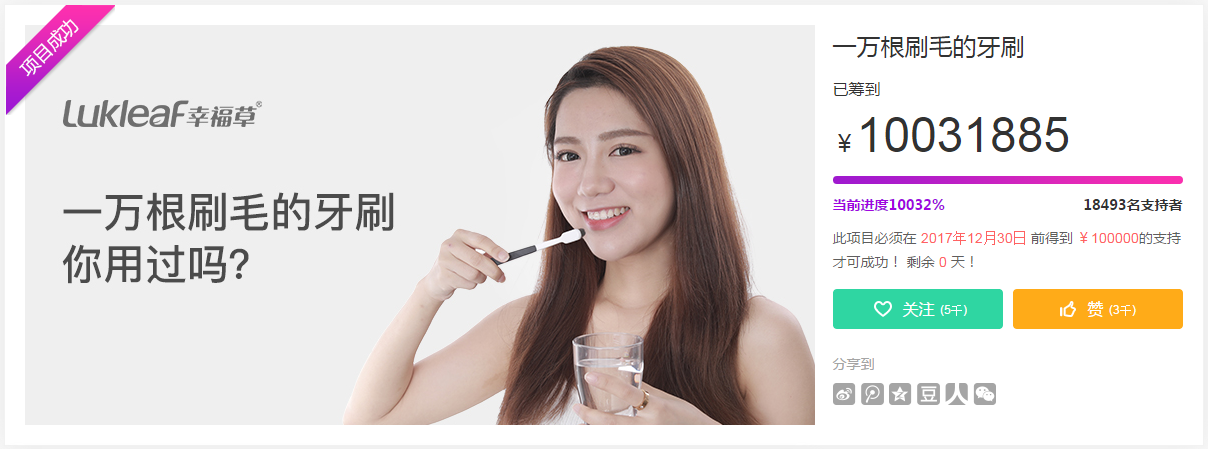 全线网络营销策划幸福草牙刷斩获京东众筹最原