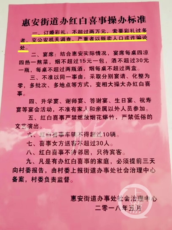 河南一彩礼标准引热议:要彩礼过多以贩卖人口