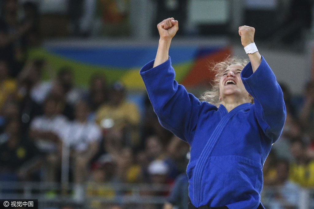 016年08月06日，巴西里约热内卢，2016里约奥运会柔道女子48KG级决赛，阿根廷选手帕雷托战胜韩国选手Jeong Bokyeong夺冠。