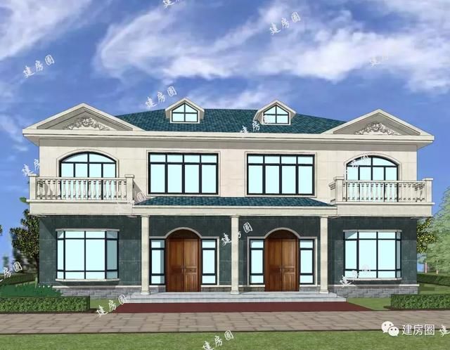 乡村小别墅设计双拼带大阳台+老虎窗15.6mX1