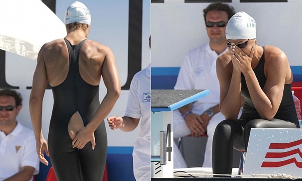 尽管左卡里在意外发生后极力掩饰走光处，但是身材高大的她仍无法避免成为全场焦点。委屈的左卡里泪洒泳池，不得不宣布退赛。