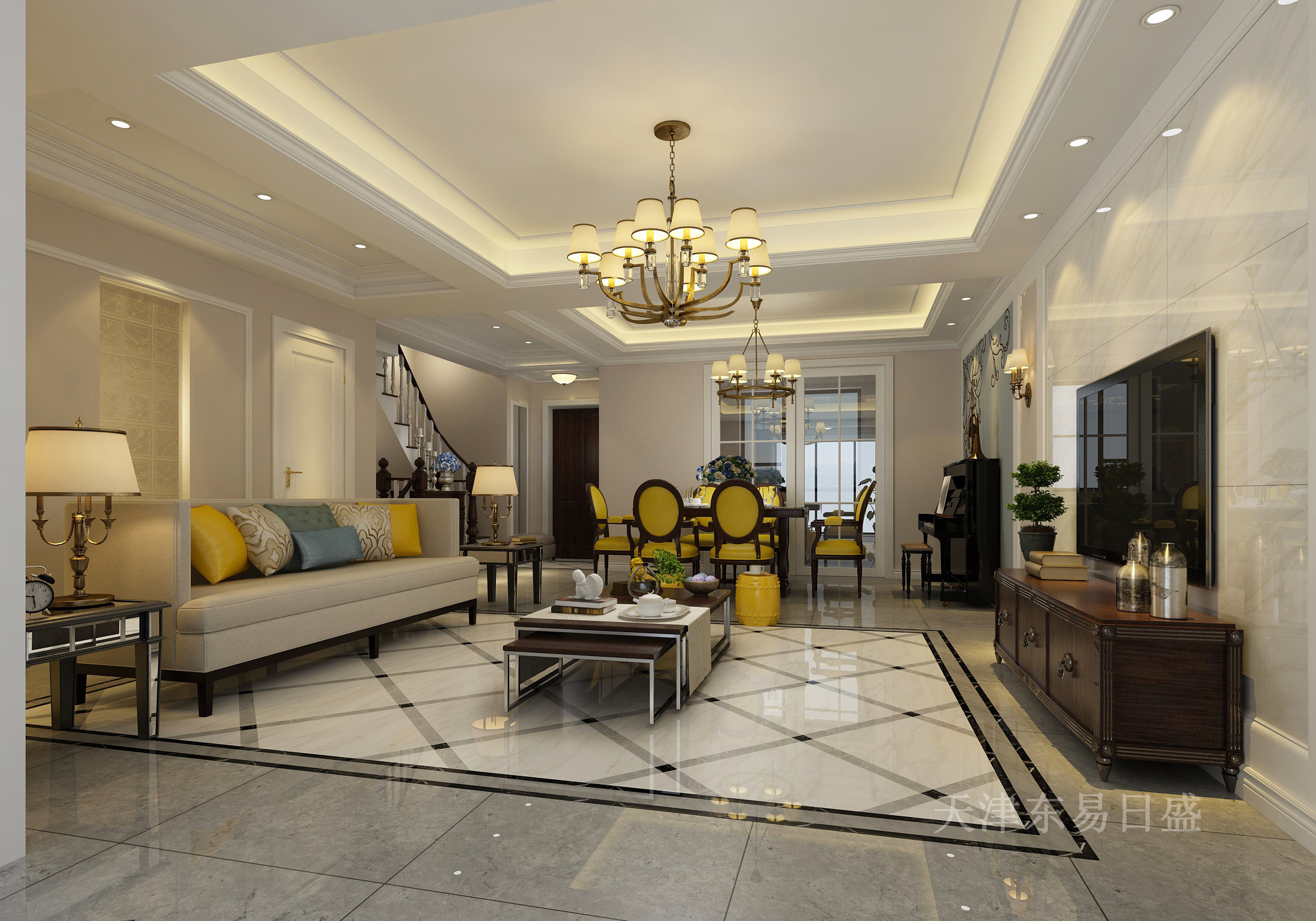 200平现代美式风格别墅装修效果图,华美、富丽