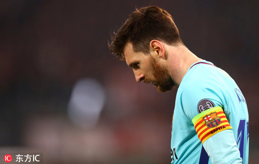 遭罗马逆转无缘欧冠四强后的梅西 满脸都是大