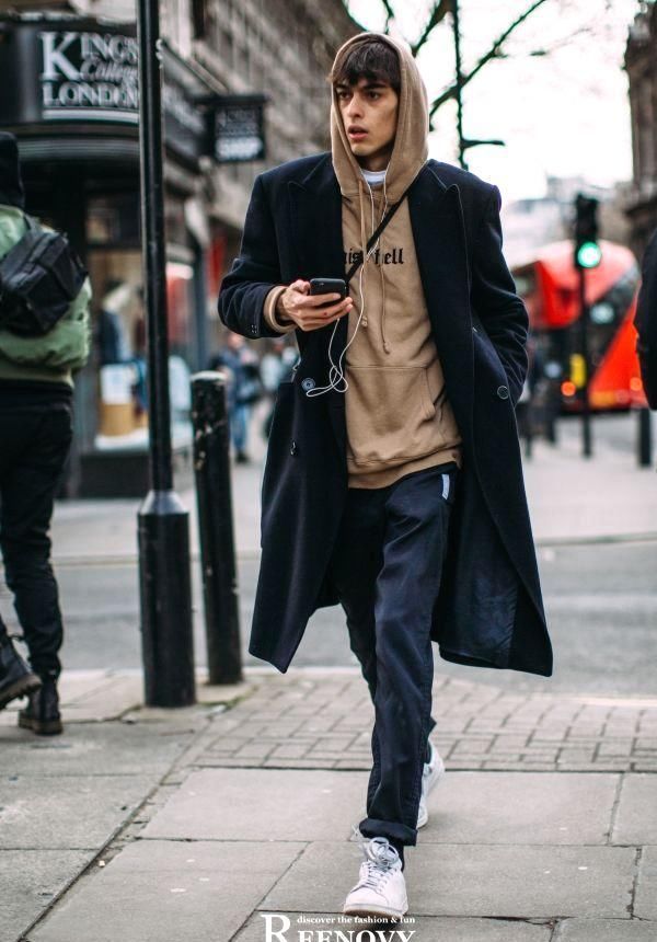 男生长卫衣怎么搭配外套好看,看达人街拍学搭