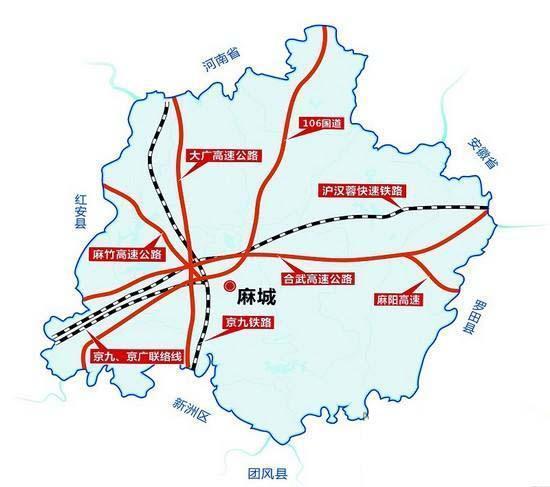 交通上坐拥4条高速3条铁路2个火车站1个机场的麻城