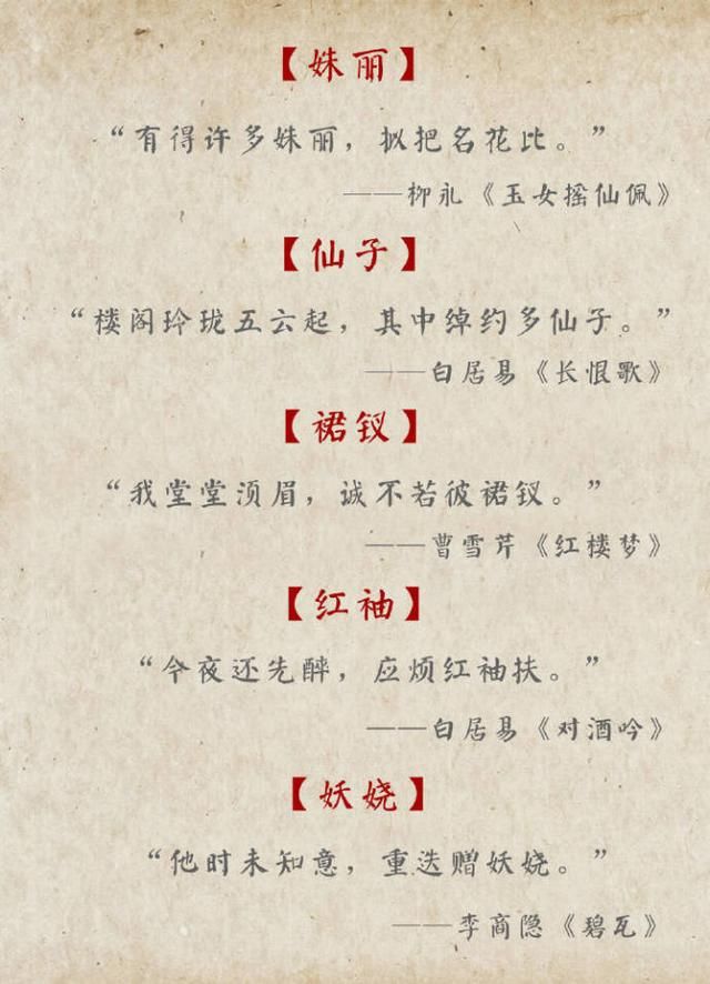 这些夸赞姑娘美丽的词语,原来都有一句诗,更美